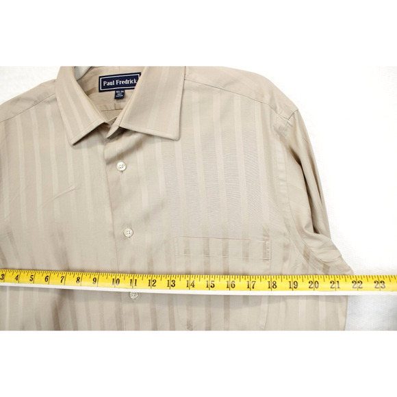 Paul Fredrick Dress Shirt Men 15 1/2 - 34 Imperial 100s Two Ply French Cuff Tan - Picture 4 of 9